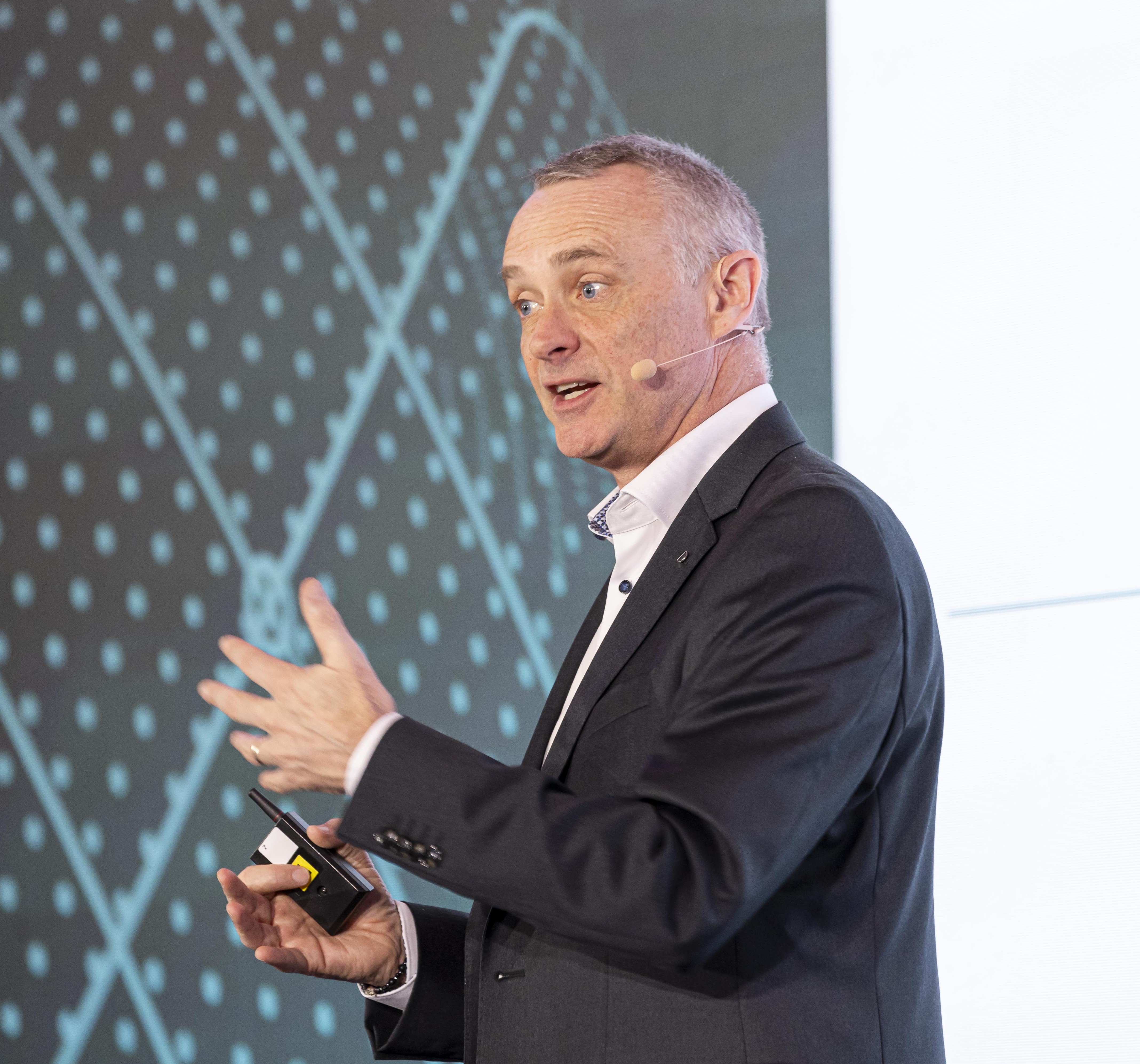 Garrett O'Keeffe presenting at an industry event
